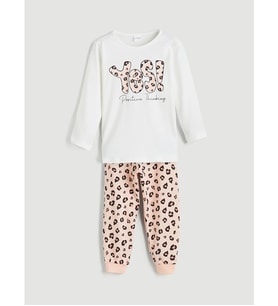 LCW Kids Ekru Baskılı Kız Çocuk Pijama Takım