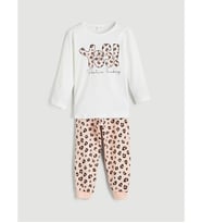 LCW Kids Ekru Baskılı Kız Çocuk Pijama Takım