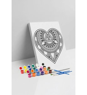 Kalp Desenli Mandala Tuval Boyama Seti 40x50 cm