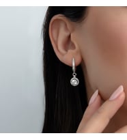 Usho Jewelry 925 Ayar Gümüş Pırlanta Modeli İtalyan Zincir Yuvarlak Küpe, Kadın Küpe (Beyaz), Hediye