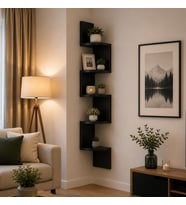 Modern Siyah Zigzag Duvar Rafı 6 mm MDF – 30X180cm Dekoratif Köşe Rafı