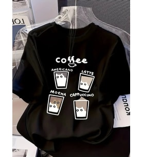 Baskılı Oversize Bisiklet Yaka T-shirt - Siyah