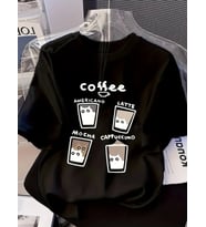 Baskılı Oversize Bisiklet Yaka T-shirt - Siyah