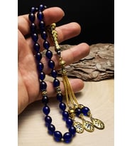 Sertifikalı Gümüş Püskül 8x12mm Gece Mavisi Ateş Kehribar Tesbih (Lacivert)