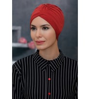 Kiremit Pratik Hazır Geçmeli Tesettür Bone Sandy Kumaş Taçlı Büzgülü 1208_05