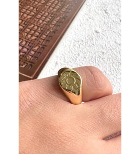 Gold Güneş Figürlü Plaka Tasarım Ayarlanabilir Çelik Serçe Parmak Yüzüğü