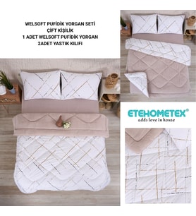 ETE HOMETEX ÇİFT KİŞİLİK LÜX WELSOFT YORGAN SETİ 195X215CM YANSIMA BEJ 8696474231937