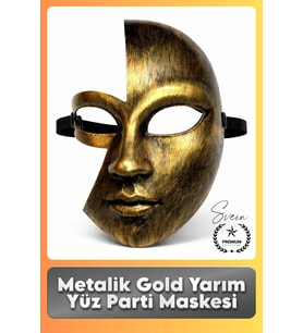 #Maske Metalik Gold Yarım Yüz Parti Maskesi Antik Efektli Eskitme Maskeli Balo Kostüm Aksesuarı