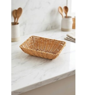 Rattan Dikdörtgen Ekmek Sepeti 24x17x8 cm - El Örmesi Hasır Kahvaltı Ve Sunum Sepeti