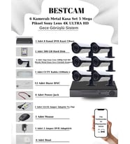 BESTCAM 6 Kameralı Metal Kasa Set 5 Mega Piksel Sony Lensli 4K Ultra HD Gece Görüşlü Sistem 500 GB Hard disk