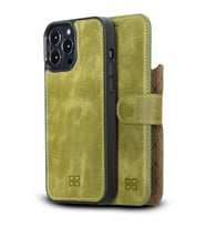 Bouletta Apple iPhone 13 Pro Max Uyumlu Deri Cüzdanlı Kılıf TN19 Yağ Yeşili