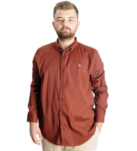 Mode XL Büyük Beden Erkek Gömlek U.Kol Tom Oxford 23303 Mürdüm