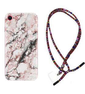 Apple iPhone 5 6 7 8 Plus Se XR Kılıf Boyun Asklı Rasta Silikon Colorfull Marble 2 1389