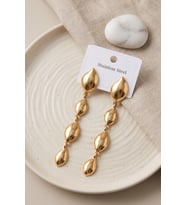 316L Çelik Gold Renk Yaprak Motifli Uzun Tasarım Küpe TJ-BKP12050
