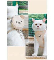 Caş Dekorasyon Krem Renk Ayıcık Figürlü Çantalıı Bel Göğüs Ayarlanabilir Kedi/Köpek Tasma (Krem)