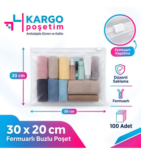 Fermuarlı Kargo Poşeti 30x20cm 100 Adet 130 Mikron Orta Boy Kalın Buzlu