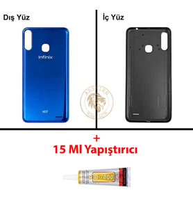 Infinix Hot 7 Mavi Uyumlu Arka Kapak + B7000 Yapıştırıcı Arka Cam Batarya Pil Kapağı Lazer Kesim