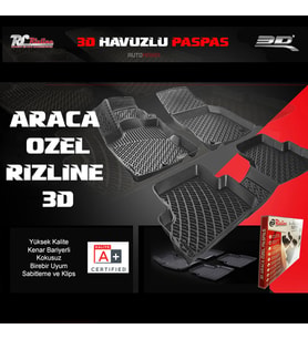 Rizline Ds 7 Crossback 3D Havuzlu  Paspas (Siyah - Beyaz)