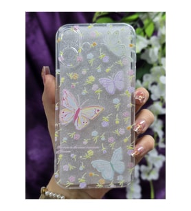 iPhone 16 Plus Uyumlu Pastel Renkli Çiçekli Kelebek Desenli Silikon Şeffaf Telefon Kılıfı