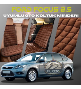 Ford Focus 2.5 Kahverengi Renk Tay Tüyü Cepli & Terletmez Sırtlı Oto Koltuk Minder Seti - Koltuk Koruma Kılıfı (ÖN & ARKA TAM SET)