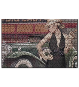 Cakapuzzle Yeşil Antika Araba ve Puro İçen Kadın Puzzle Yapboz MDF (Ahşap) (120 Parça)