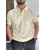 Erkek Desenli Polo Yaka Tişört Krem Edw460