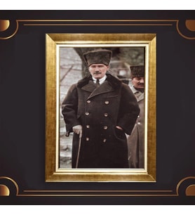 Altın Varaklı Çerçeveli Paspartulu Atatürk Tablo z4753 (Gold)