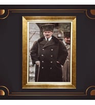 Altın Varaklı Çerçeveli Paspartulu Atatürk Tablo z4753 (Gold)