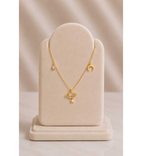 Minimal Gezegen Ay Yıldız Figürlü Gold Kolye