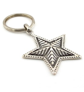Beş Köşeli Yıldız Kabartma Star Antik Metal Anahtarlık KC224