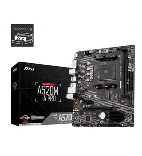 MSI A520M-A PRO DDR4 4600MHZ 1XHDMI 1XDVI 1XM.2 USB 3.2 MATX AM4 (AMD AM4 5000/4000 /3000 SERİSİ İLE UYUMLU)