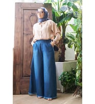 1153-Denim Püsküllü Pantolon Etek Koyu Mavi