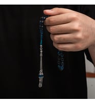 Sıkma Kehribar 925 Ayar Gümüş Tesbih (Bej)