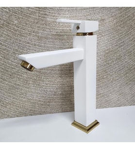 Venita Kare Aç Kapa Çanak Tipi Uzun Lavabo Bataryası Beyaz Gold