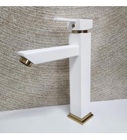 Venita Kare Aç Kapa Çanak Tipi Uzun Lavabo Bataryası Beyaz Gold
