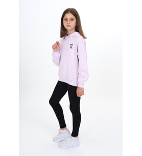 Toontoy Kız Çocuk Kapüşonlu Sportıve S Baskılı Taytlı Takım (Açık Lila)