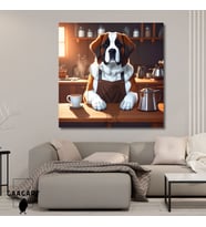 Kare Kanvas Kahve Köşesi Cafe Tablosu Barista Saint Bernard Köpek