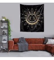 Yıkanabilir Leke Tutmaz Mikropetek Kumaş Güneş ve Ay Siyah Duvar Örtüsü Duvar Halısı Tapestry (Karışık)