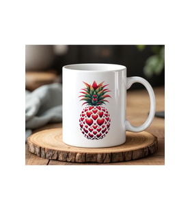Kalpli Ananas Tasarımlı Beyaz Seramik Baskılı Kupa Bardak 330ml