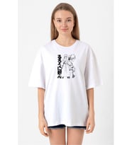 Rurouni Kenshin Black White Art Beyaz Kadın Oversize Tshirt