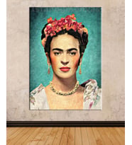 Srfk2 - Çiçekli Kadın Ressam Frida Kahlo Dekoratif Yağlı Boya Görünüm Portre Kanvas Tablo (Beyaz)