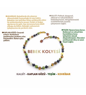 Kehribar-Kalsit-Kaplan Gözü-Yeşim-Bebek Kolyesi  M202