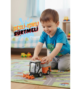 Sesli Işıklı Sürtmeli Oyuncak Turuncu Temizlik Arabası 20 Cm