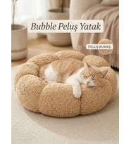 Bubble Pelüş Kedi Köpek Yatak (Bej)