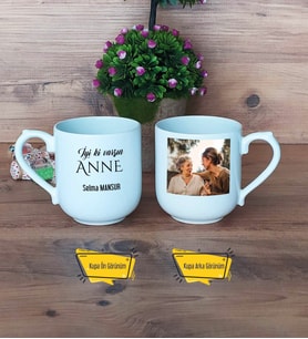 Anneye Doğum Günü Hediyesi Kupa Bardak Oval Fotoğraflı Anneler Günü Hediyesi