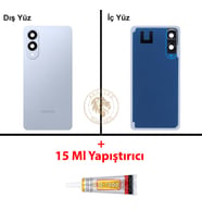 Samsung Galaxy S25 Edge Buz Mavisi Renk Lensli Arka Kapak + B7000 Yapıştırıcı Arka Cam Batarya Kapağı Pil Kapağı Lazer Kesim Back Cover Galaxy S25 Edge Uyumlu