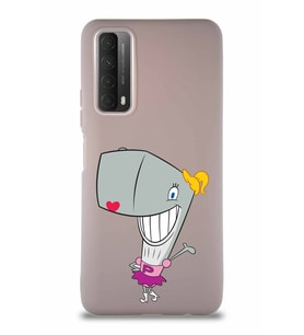 Huawei Y7A Soft Premier Kapak Pearl Yengeç Tasarımlı Silikon Kılıf - Pudra (Şeffaf)
