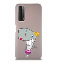 Huawei Y7A Soft Premier Kapak Pearl Yengeç Tasarımlı Silikon Kılıf - Pudra (Şeffaf)
