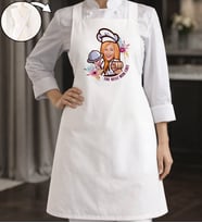 BK Gift Kişiye Özel Karikatürlü Anneler Günü Tasarımlı Çapraz Askılı Beyaz Mutfak Önlüğü - 1, Aşçı Önlüğü, Şef Önlüğü, Anneye Hediye