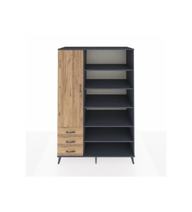 Kronos Dolap 9 Raflı 3 Çekmeceli 3 Kapaklı 132x59x195 Antrasit-Çam/Çam
